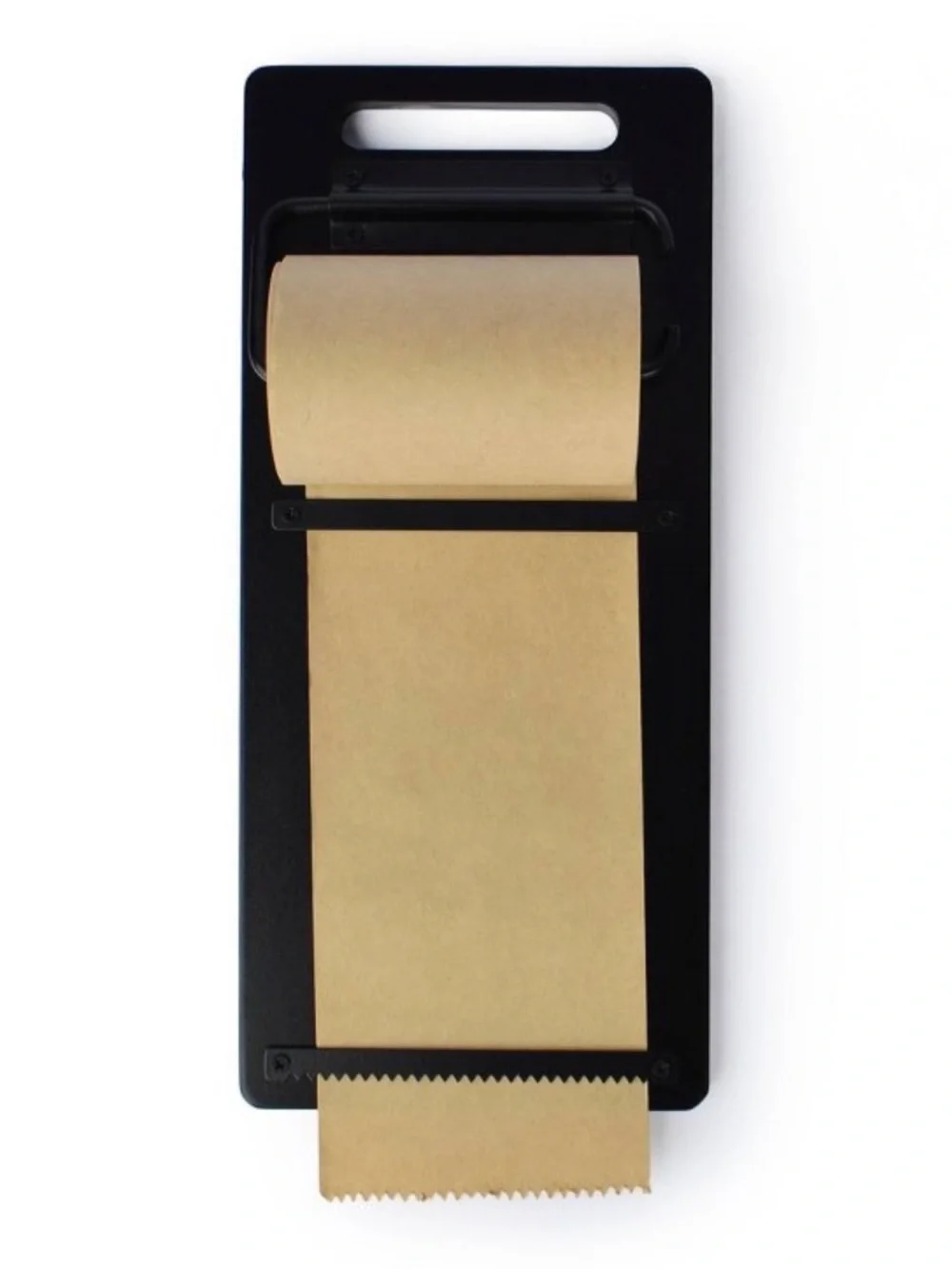 Black Tablet Stand with Brown Paper Roll Dispenser Target Bullseye’s Playground
